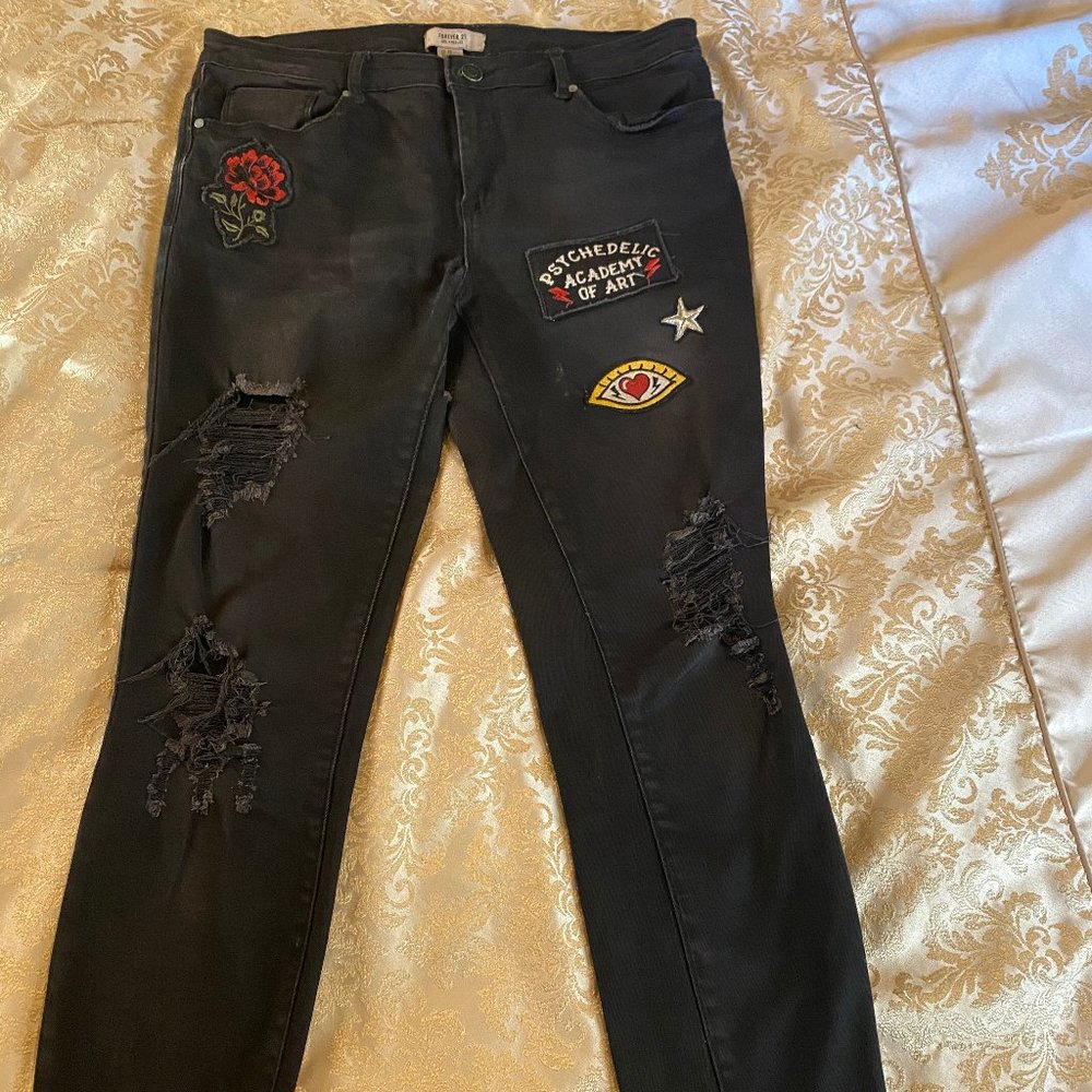 High rise ripped black jeans